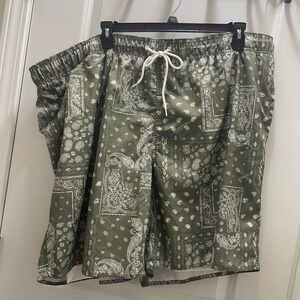 Arizona Jean Co Mens Big Tall 4XL Swim Trunks Shorts Olive Green Bandana Print